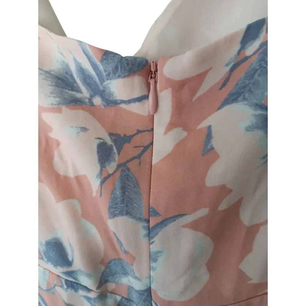 New with Tags Paper Crown Floral Wide Leg Jumpsuit Pink Blue Bow Front Large